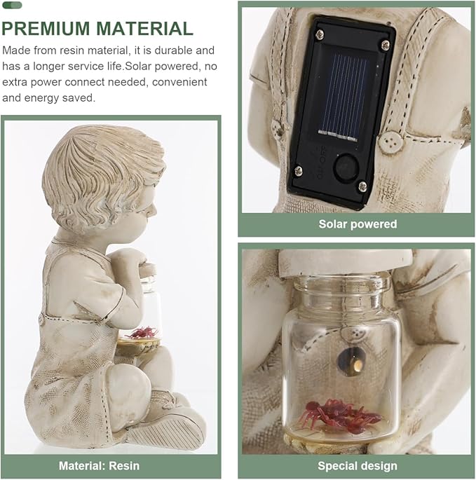 Yardwe Solar Lamp Sculpture Outdoor Garden Figurine Boy Statue Decor Solar Powered Landscape Lighting 3.5X3.5X7.2 Inches Weatherproof Lantern for Yard Patio