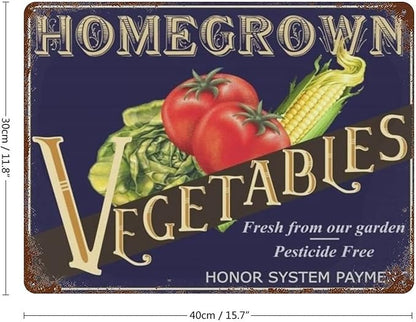 Vegetable Tomato Corn Metal Retro Vintage Tin Sign for Outdoor Patio Garden and Home Bar Club Wall Decor Sign Metal Sign Vintage Homemade Vegetable Pesticide Free Kitchen Sign 12x16 inhces