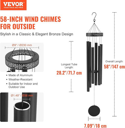 VEVOR 58" Deep Tone Wind Chimes for Outside – Large Memorial Wind Chimes, Sympathy Gifts for Loss of Loved One, Mother, Father, Outdoor Decor for Garden, Patio, Yard, Soothing Melodic Tones