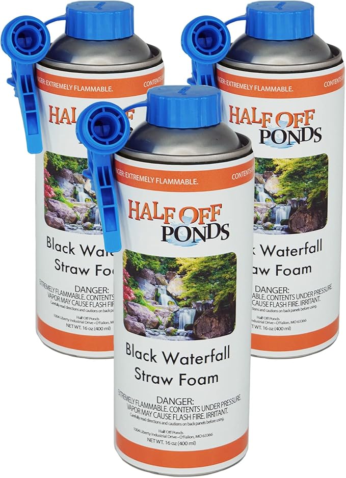 Half Off Ponds Black Waterfall Foam Sealant Spray – 3 Pack Expanding Pond Foam for Koi Ponds, Water Features & Rock Gaps – Foam Filler for Waterfalls – 16oz Straw Can, Waterproof Polyurethane