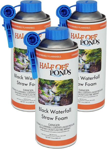 Half Off Ponds Black Waterfall Foam Sealant Spray – 3 Pack Expanding Pond Foam for Koi Ponds, Water Features & Rock Gaps – Foam Filler for Waterfalls – 16oz Straw Can, Waterproof Polyurethane