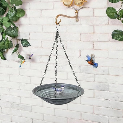 13 inch Rain Chain Basin, Metal Rain Chains Anchoring Bowl Dish, DIY Rain Chain Basin for Gutter Downspout, Hanging Birdbath for Outdoor Garden Patio Decor, Grey