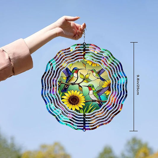 10 Inch Hummingbird Wind Spinner, 3D Metal Hanging Bird Kinetic Wind Rustproof Sculpture Gift for Women Mom Grandma Wife, Yard Garden Balcony Spring Ornament Outdoor Decor
