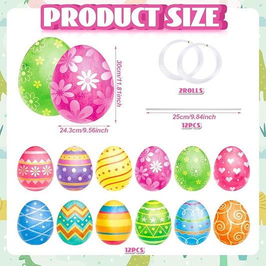 Beeveer 12 Pcs Easter Yard Signs Lawn Sign with Stakes Easter Egg Yard Decor Outdoor Lawn Decorations Hanging Ornaments for Spring Patio Garden Party Supplies Photo Props