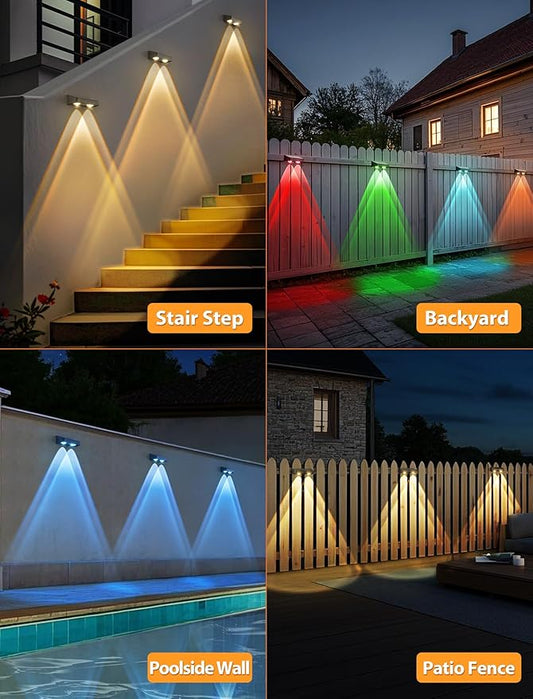 GBEAST Solar Fence Lights Outdoor, RGB 8 Colors & Warm White, Bright Led Fence Lights Outdoor Waterproof Dusk to Dawn Solar Deck Light for Backyard/Railing/Wall/Step/Patio/Porch (4 Pack)
