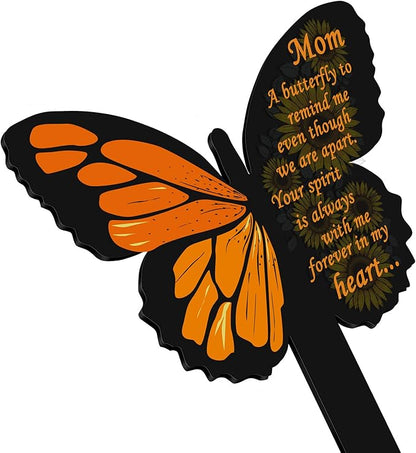 Geosar Mom Memorial Stakes Cemetery Grave Plaque Stake Markers Memorial Butterfly Plaques for Outdoors Sympathy Garden Stake Acrylic Waterproof Garden Grave Decoration(Retro Style)