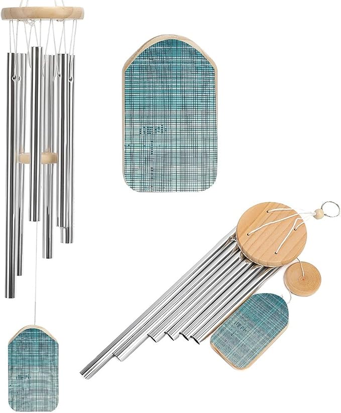 Wind Chimes for Outside,Simple Grid Style Printed Cute Aluminium Windchimes Outdoors,Soothing Melodic Memorial Wind Chime for House Porch Patio Garden Balcony Decor