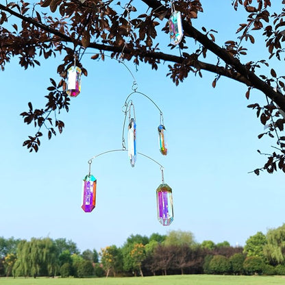 DIY Crystal Sun Catcher Wind Chime, Hanging Prisms Rainbow Maker Suncatcher for Home and Garden Decoration (FL-AB76-6CT)