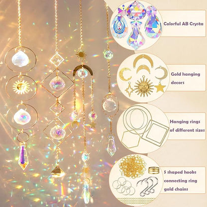 Lyukii 500 Pcs DIY Suncatchers Making Kits Craft for Adults Crystal Suncatchers for Window Hanging Sun Catcher with Chain Rainbow Maker Crystal Prisms Decor for Home Garden Party Wedding Ornament