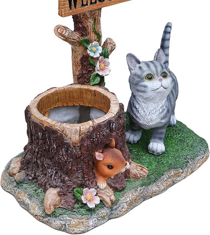 Solar Light Animal Outdoor Statue Planter with Welcome Sign, Resin Garden Sculpture Flower Pot for Patio Lawn Porch Yard Courtyard Decor, Weather-Resistant Decorative Figurine Accent (C)