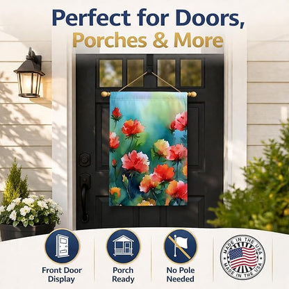 Caroline's Treasures Ohio Scarlet Carnations in Watercolor House Flag Large Porch Sleeve Pole Decorative Outside Yard Banner Artwork Wall Hanging, Polyester, House Size, Multicolor