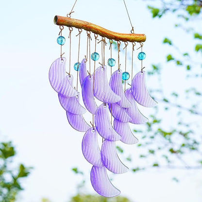 H&D HYALINE & DORA 19" Glass Wind Chimes Hanging for Outside Glass Moon Wind Chimes Garden Outdoor Porch Decor, Windchimes Gift for Women, Mom, Grandma