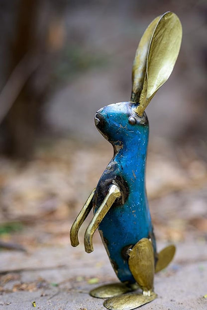De Kulture Handcrafted Recycled Iron Gold Bunny Sitting Decorative Collectible Figurine showpiece Holiday décor Ideal for Garden Decoration, 4x1.9x8.8 (LWH) inches