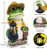 Pohabery Large Frog Garden Statue, 13.3 Inches Tall, Resin Frog Decor with Solar Lantern for Outdoor Decoration and Housewarming