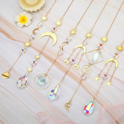 Crystal Suncatcher, 6 Pcs Sun Catchers for Indoor Windows Hanging Crystals Prism Rainbow Maker Ornaments for Garden Home Balcony Ceiling Cute Room Decor Wedding Party Gifts