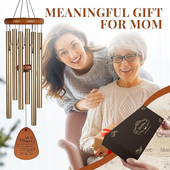 Mom Gifts for Christmas - Golden WindChimes for Outside,Birthday Gifts for momr for Gardens/Lawns/Entryways, Thoughtful Keepsake Gift for Special Occasions