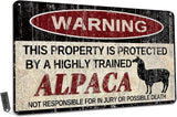 Vintage Alpaca Metal Sign Warning This Property is Protected by Highly Trained Alpaca Yard Sign Outdoor Home Wall Decor 12x8Inch