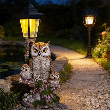 Solar Garden Owl Statue Lights,Large Owl Figure with Solar Lights Lantern,for Outdoor Landscapes, Courtyards, Paths,Outside Patio Lawn Sculpture Decorated，Gifts for Women, Owl Lover