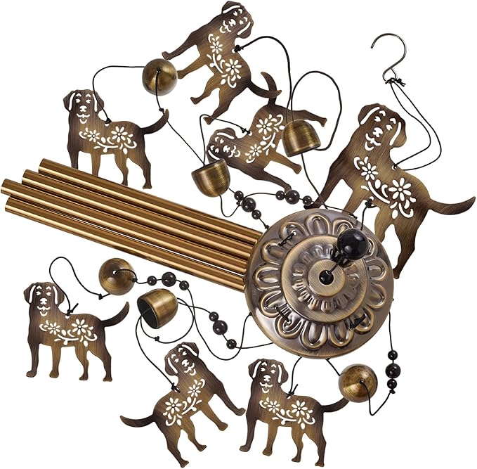 Outdoor Dogs Wind Chimes - Bronze Memorial Wind Bells, Mobile Sympathy Wind Catcher, Romantic Puppy Decor, Windchimes for Home, Balcony, Tree, Festival, Garden Hanging Decoration, Gifts for Mom