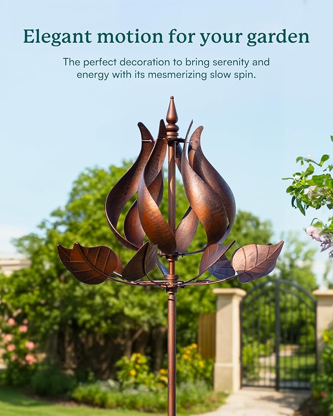 Wind Spinners Outdoor - Large Tulip Metal Wind Spinners with Stake, Garden Windmill Yard Spinner Lawn Decor (24" W x 75" H)