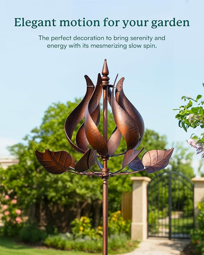 Wind Spinners Outdoor - Large Tulip Metal Wind Spinners with Stake, Garden Windmill Yard Spinner Lawn Decor (24" W x 75" H)