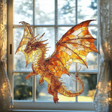 Fiery Mosaic Dragon Charm Acrylic Suncatcher Stained Glass Effect Window Car Hanging Christmas Ornament Indoor Outdoor Decor Garden Sun Catcher Panel for Dragon Lover for Women Mom Grandma