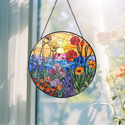 Wildflowers Sun Catcher 6'' Stained Glass Window Hanging Plant Lover Gifts for Women Wildflowers Wall Decor Handmade Sun Catcher Decoration for Garden Home Housewarming Gifts