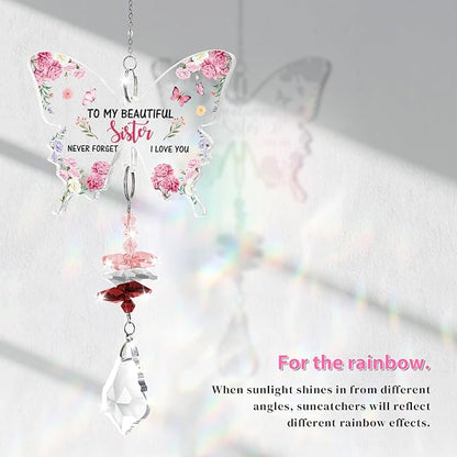 Funnli Sister Gifts Crystal Suncatcher, Birthday Christmas Mothers Day Valentines Day Easter Gifts for Sister Bestie Friend from Sistes Brother Window Hangings Home Decor