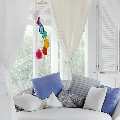 Cozy Tower Colorful Agate Wind Chimes for Outside Unique, Outdoor Home Garden Decor Geode Hanging Decorations