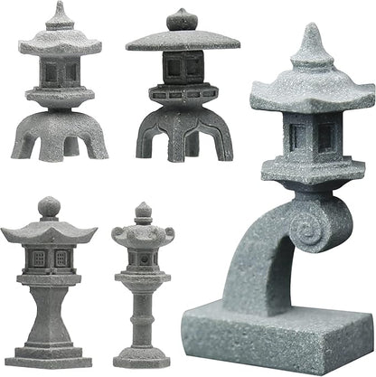 Miniature Japanese Lantern Decoration Mini Fairy Garden Decor Set Japanese Lantern for Micro Landscape Garden & Patio Yard Bonsai Decoration (5 Sandstone)