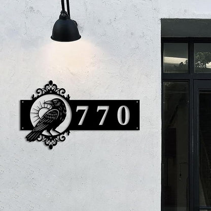 Personalized Gothic House Number metal Signs,Custom Address Number Metal Wall Art Decor,Black Plaques Outdoor wall Decorative Signage,Shed(8-30 Inches) (Crow B)