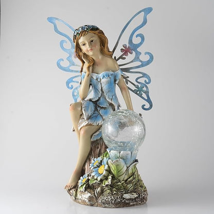 Suyorpe Garden Fairy Decor,Solar Outdoor Statues, Fairy Garden Accessories, Fairy Figurine for Outside Gifts,Resin Ornaments for Patio Yard Lawn,Size6.89 x 5.24x 12.68 inches