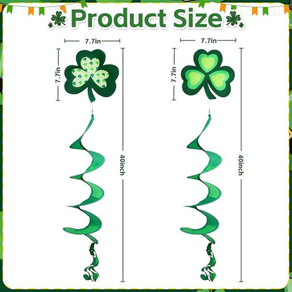 NOVWANG St Patrick's Day Wind Spinner, Green Shamrock Windsock Patrick Day Hanging Decorations Weather-Proof Polyester Irish Ornament for Garden, Patio, Lawn Hanging Decorations