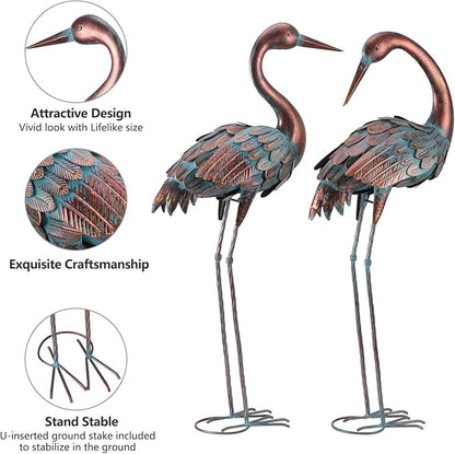 chisheen Crane Garden Statues Outdoor Metal Heron Yard Art Bird Sculpture for Lawn Patio Large Size
