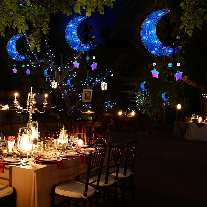 Memorial Wind Chimes Solar Hanging Glass Moon Lights Metal Fairy Angel Outdoor Wind Chimes for Mom Loved One Gifts