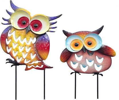 Pack of 2 Metal Fresh Color Owl Garden Statues Silhouette Owl Stakes Decorative Outdoor Statues Animal Sculptures for Yard Décor and Lawn Ornaments, MX202303-1