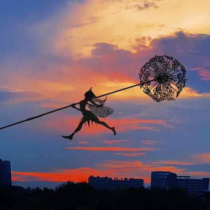 Fairies Wire Dandelion Stainless Garden Art Sculpture Steel Statue, Dancing Fairy Dandelion Garden Ornaments Art Decorations for Outdoor Yard Lawn Patio (D) (B)