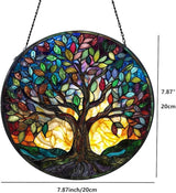 Tree of Life Suncatcher Stained Glass Window Hanging Suncatchers 7.87 Inch Stained Glass Ornament for Home Decor Indoor Wall Art for Women Mother Grandmother Friends