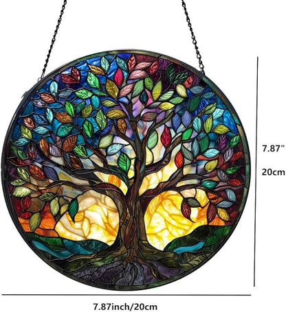 Tree of Life Suncatcher Stained Glass Window Hanging Suncatchers 7.87 Inch Stained Glass Ornament for Home Decor Indoor Wall Art for Women Mother Grandmother Friends