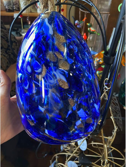 Evergreen Colorful Art Glass Wind Chime | Deep Blue| Solid Wood Striker | Natural Deep Tone | 8 Inches Tall | Beautiful Gift for Patio, Garden, Outdoor Home décor