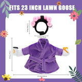 Porch Goose Outfit Fall Costume for 23'' Cement Goose Statue Winter Porch Goose Clothes Mamma Robe Self Care Outfit with Bathrobe Coffee Curlers for Outdoor Garden Yard Lawn Patio Decoration(Purple)