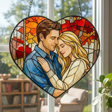 NAZENTI Custom Photo Stained Glass Suncatcher, Gifts for Valentine Birthday Anniversary, Personalized Couple Portrait Window Hanging for Him Husband Wife, Couple Keepsake Heart