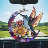 Floral Hummingbird Acrylic Suncatcher Stained Glass Effect Window Car Hanging Christmas Ornament Indoor Outdoor Decor Garden Sun Catcher Panel for Hummingbird Lover for Women Mom Grandma