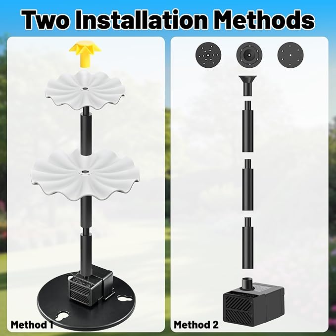 Yeomi Solar Water Fountain for Bird Bath, Upgrade 2W 7V Solar Powered Water Pump with Adjustable Flow, Solar Fountain Kit for Bird Baths Small Pond Garden Water Feature