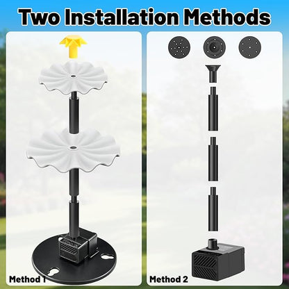 Yeomi Solar Water Fountain for Bird Bath, Upgrade 2W 7V Solar Powered Water Pump with Adjustable Flow, Solar Fountain Kit for Bird Baths Small Pond Garden Water Feature