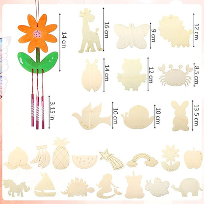 Tuanse 24 Pcs Wind Chime Kit for Kids DIY Wooden Animal Fruit Wind Chimes Crafts for Outside Spring Girls Boys Christmas Home Classroom Activity Garden Summer Decoration,Party Gift(Cute)