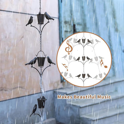 TZSSP Rain Chain,Copper Rain Chains-7 Cups,6.3FT Bird Rain Chain,Adjustable Rain Catcher Chain for Outdoor Garden Decor,Replacement Downspout for Gutters,Black