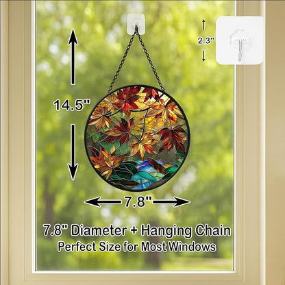 Autumn Leaves Stained Glass Window Hanging Panel – Nature Fall Suncatcher Wall Art for Home Window Decor and Gift