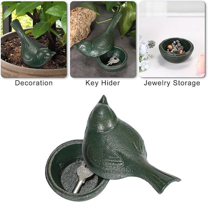 JUXYES Bird Cast Iron Key Hider Outside Spare Door Key Box Outdoor Small Garden Statues Ornament, Bird Indoor Decoration Jewelry Trinkets Box for Key, Ear Studs, Ring, Paper Clip