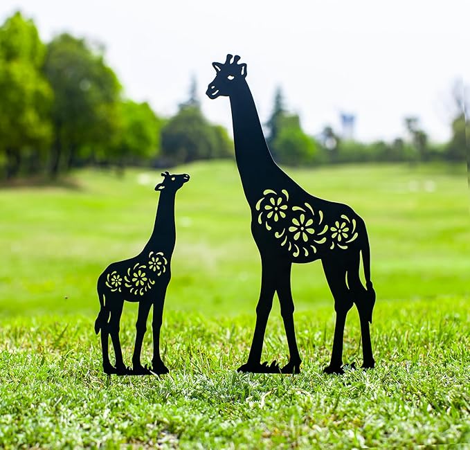 EZTZEN Giraffe Metal Garden Stakes Decorative,Giraffe Gifts for Women/Men/Giraffe Lovers Gifts,Black Giraffe Silhouette Statues Garden Decor for Outside,Outdoor Decor,Yard Art,Patio,Lawn Ornaments